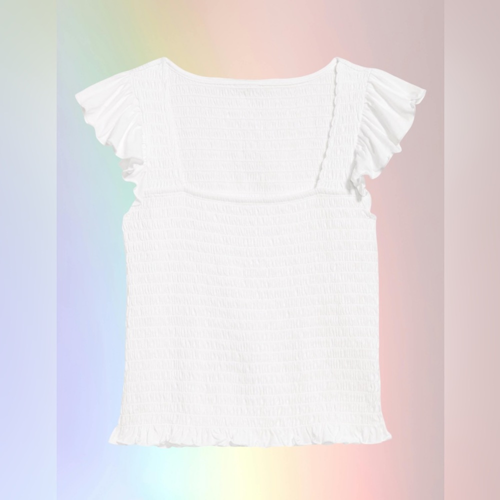 NWTS💓GAP OLD NAVY XL💓CRISP WHITE COTTON SEERSUCKER SMOCKED FLUTTER SLEEVED TOP - Picture 7 of 12